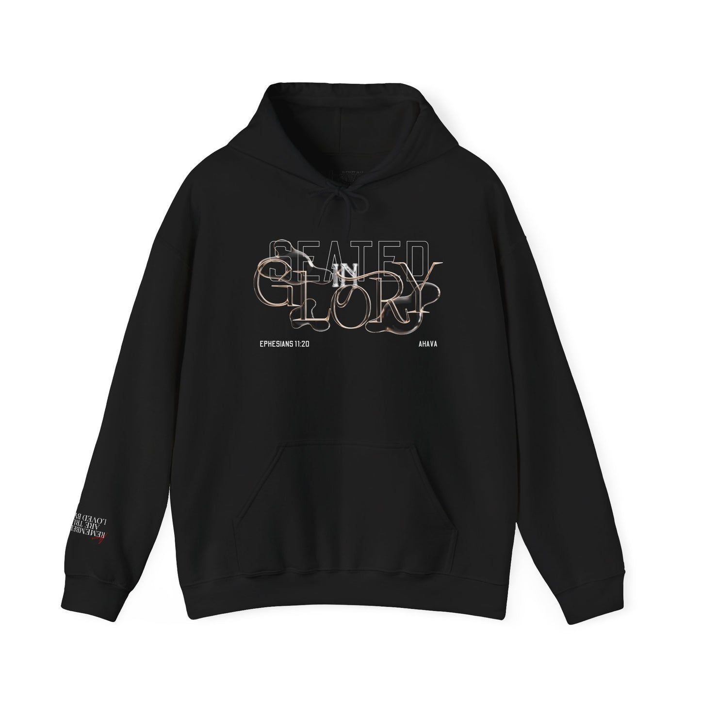 Black hoodie with text design on a white background