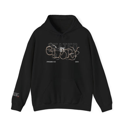 Black hoodie with text design on a white background