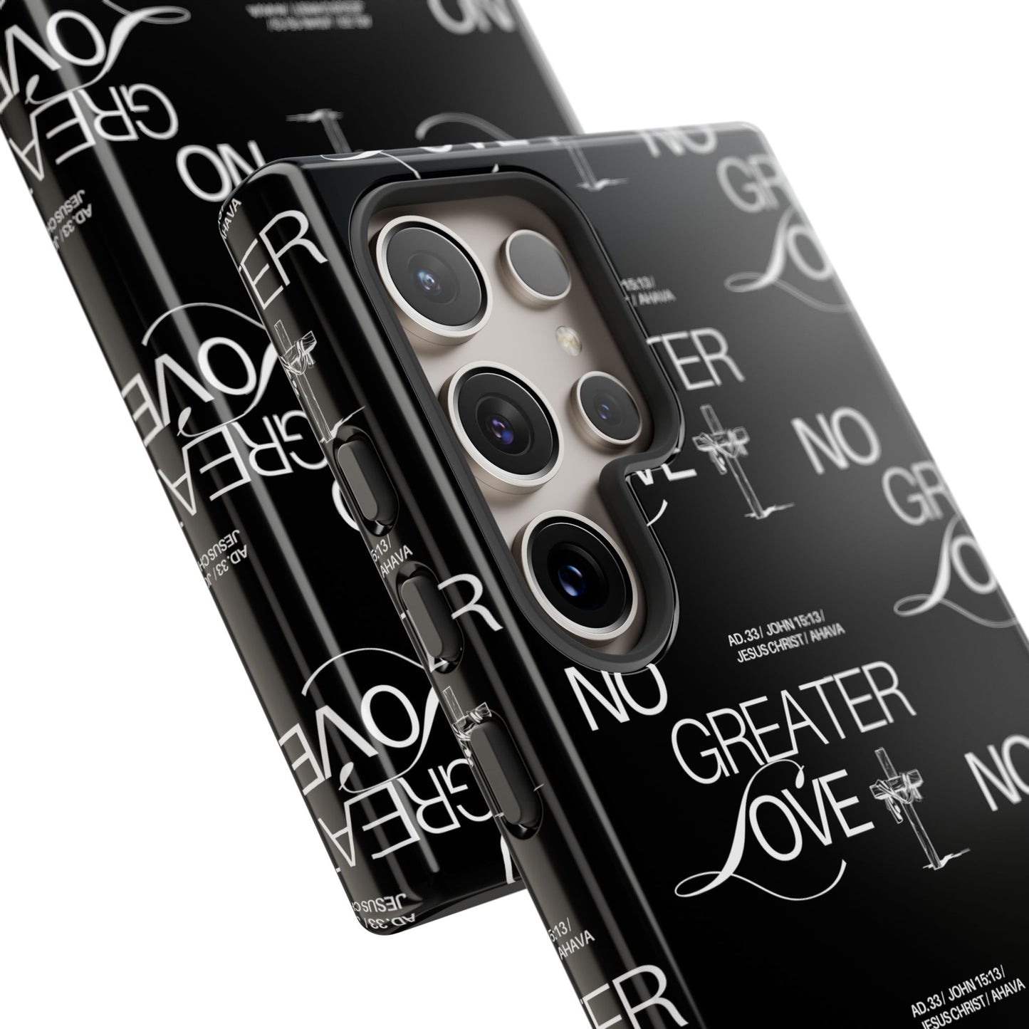 No Greater Love Phone Case Black | John 15:13 Bible Verse Case | Sleek Christian Gift for Men | Tough Minimalist Scripture Cover