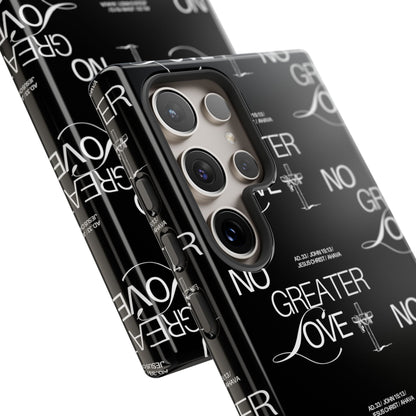 No Greater Love Phone Case Black | John 15:13 Bible Verse Case | Sleek Christian Gift for Men | Tough Minimalist Scripture Cover