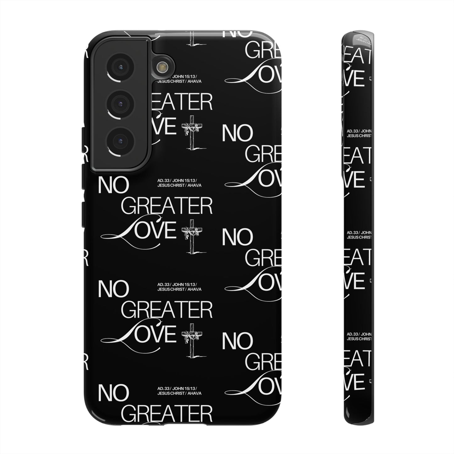 No Greater Love Phone Case Black | John 15:13 Bible Verse Case | Sleek Christian Gift for Men | Tough Minimalist Scripture Cover