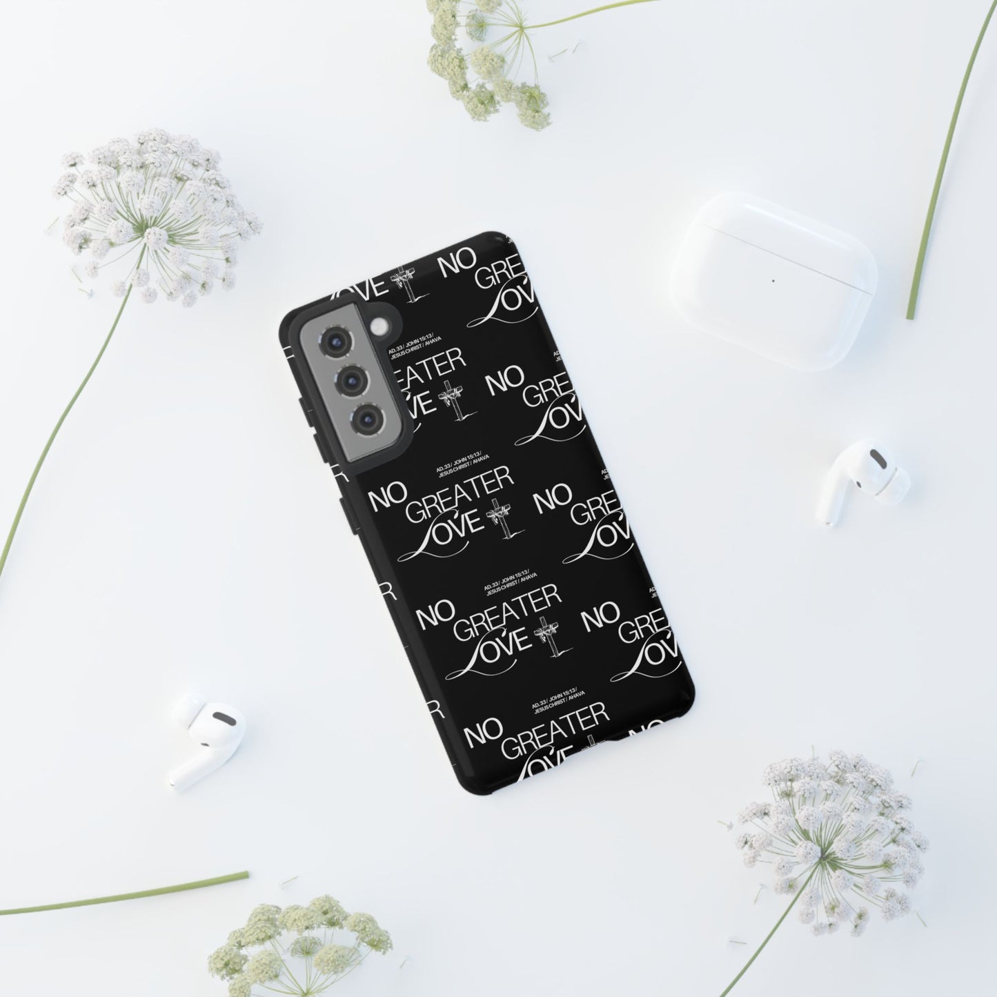 No Greater Love Phone Case Black | John 15:13 Bible Verse Case | Sleek Christian Gift for Men | Tough Minimalist Scripture Cover