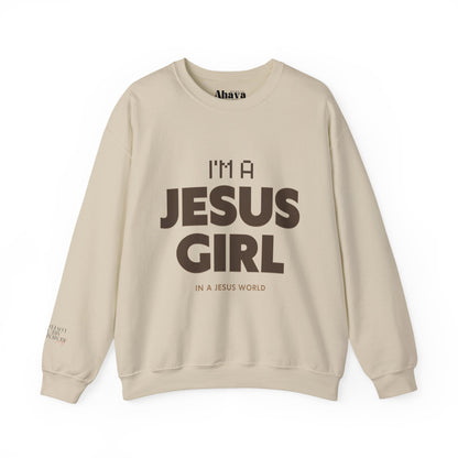 Jesus girl in a Jesus World Sweatshirt