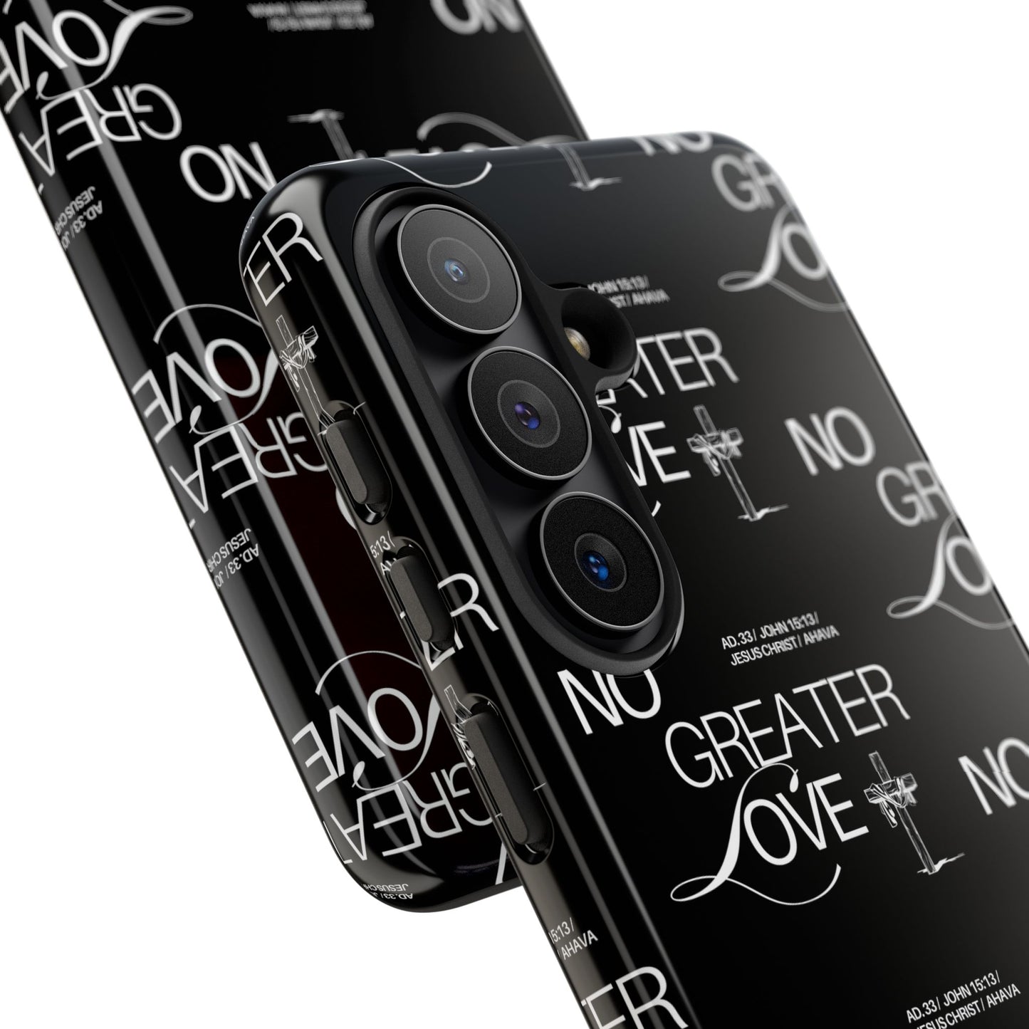 No Greater Love Phone Case Black | John 15:13 Bible Verse Case | Sleek Christian Gift for Men | Tough Minimalist Scripture Cover