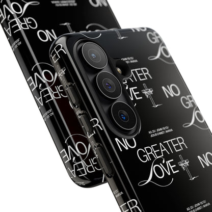 No Greater Love Phone Case Black | John 15:13 Bible Verse Case | Sleek Christian Gift for Men | Tough Minimalist Scripture Cover