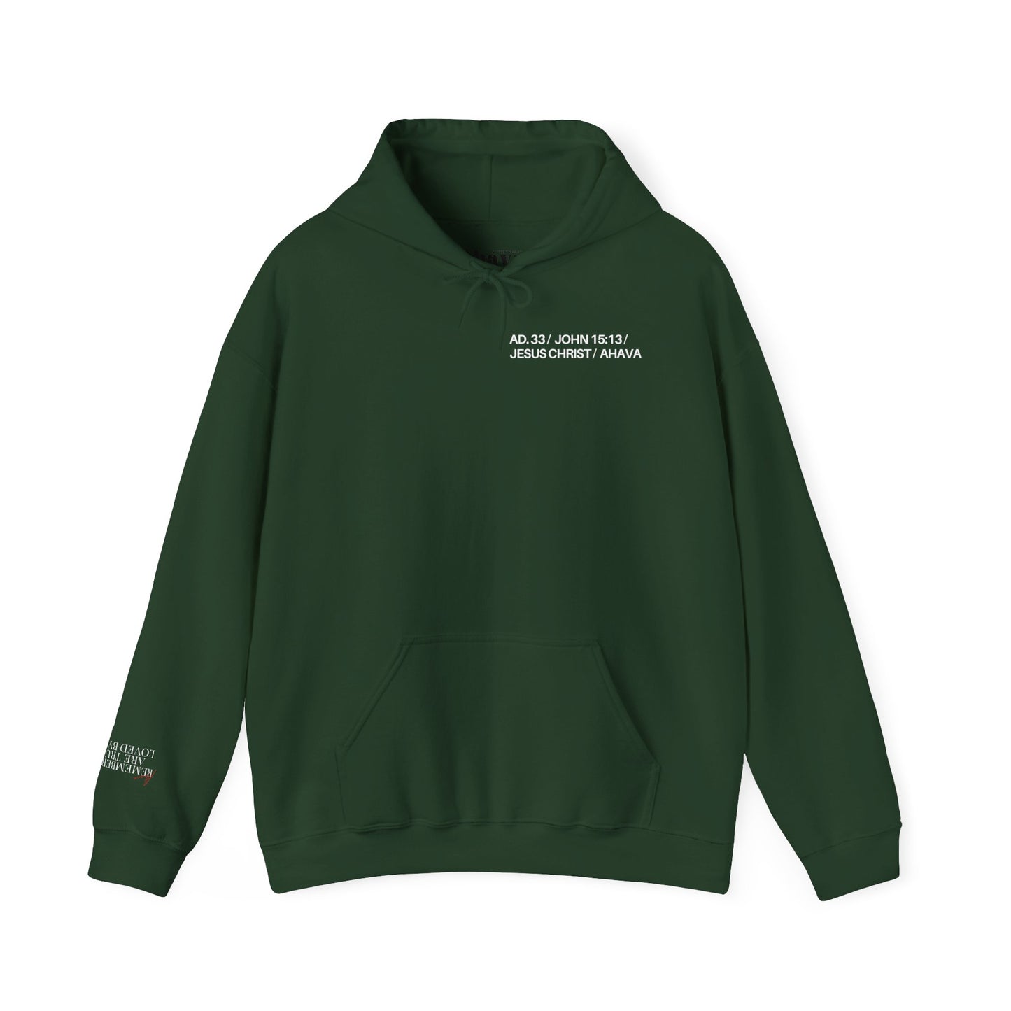 Green hoodie with text on a white background