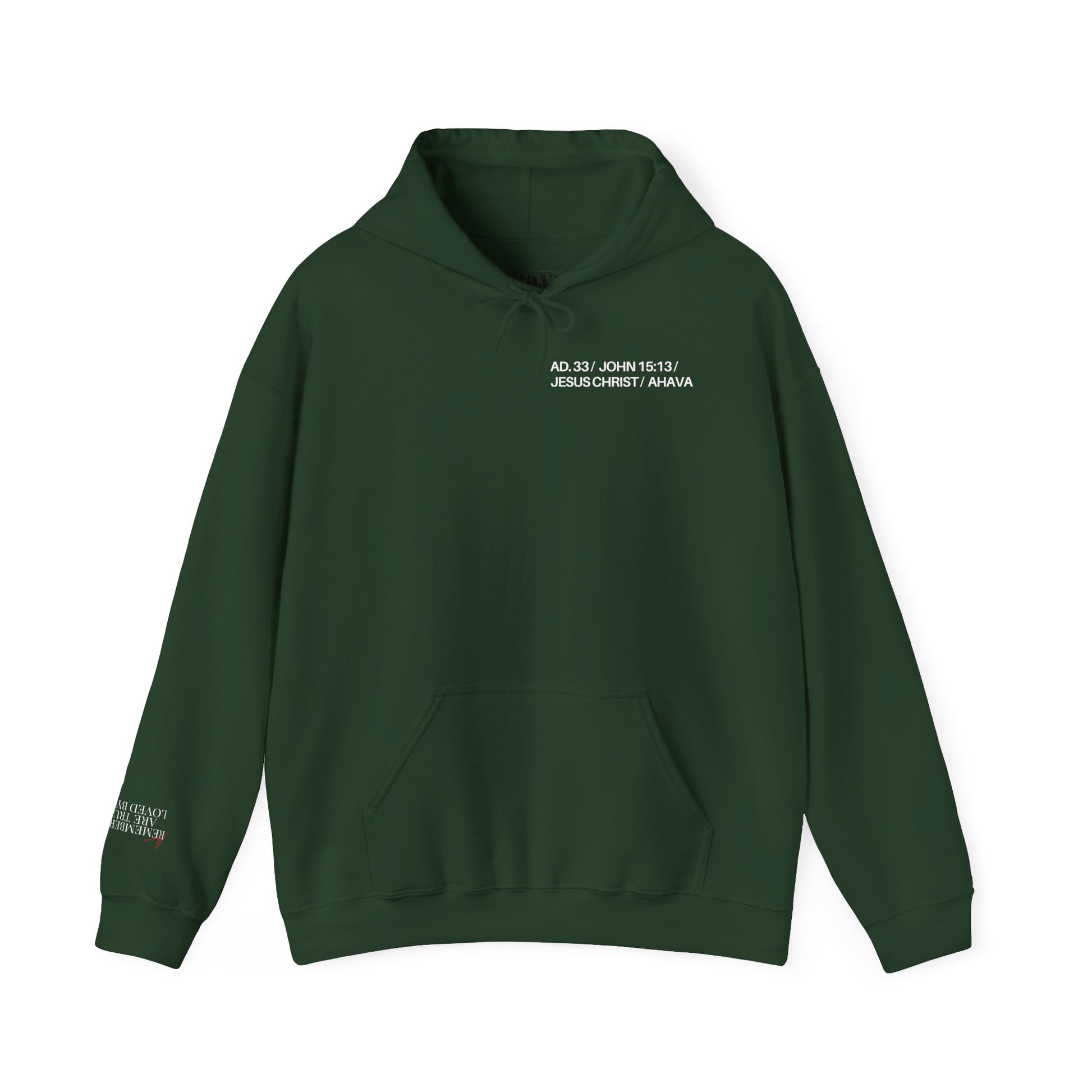 Green hoodie with text on a white background