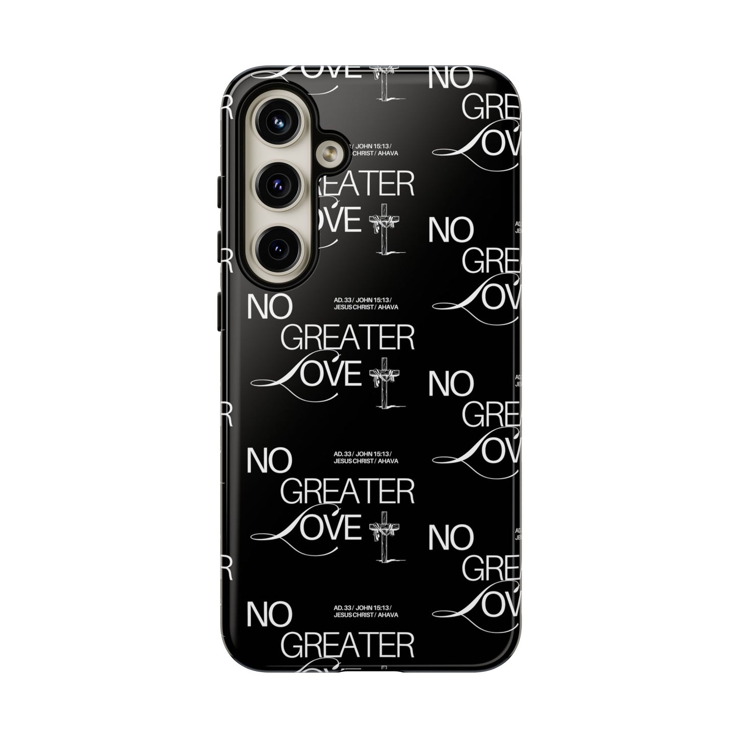 No Greater Love Phone Case Black | John 15:13 Bible Verse Case | Sleek Christian Gift for Men | Tough Minimalist Scripture Cover
