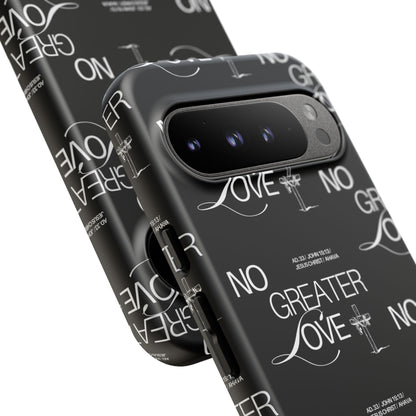 No Greater Love Phone Case Black | John 15:13 Bible Verse Case | Sleek Christian Gift for Men | Tough Minimalist Scripture Cover