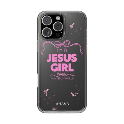 Jesus Girl Pink Phone Case | Preppy Christian Cute Faith Based Gift | Soft Pink Aesthetic Clear Tough Case