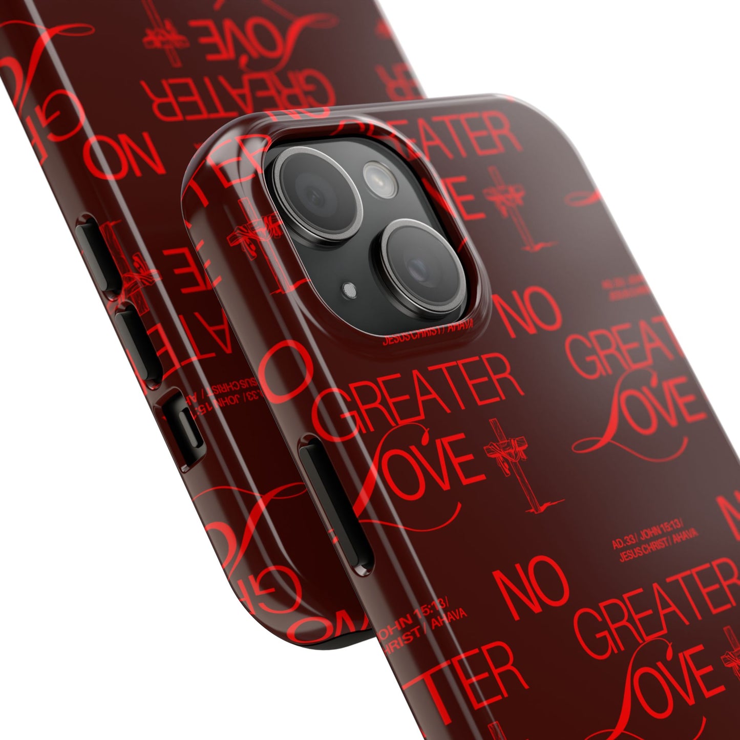 No Greater Love Phone Case Red | John 15:13 Scripture Case | Bold Christian Gift for Men & Women | Tough Protective Case