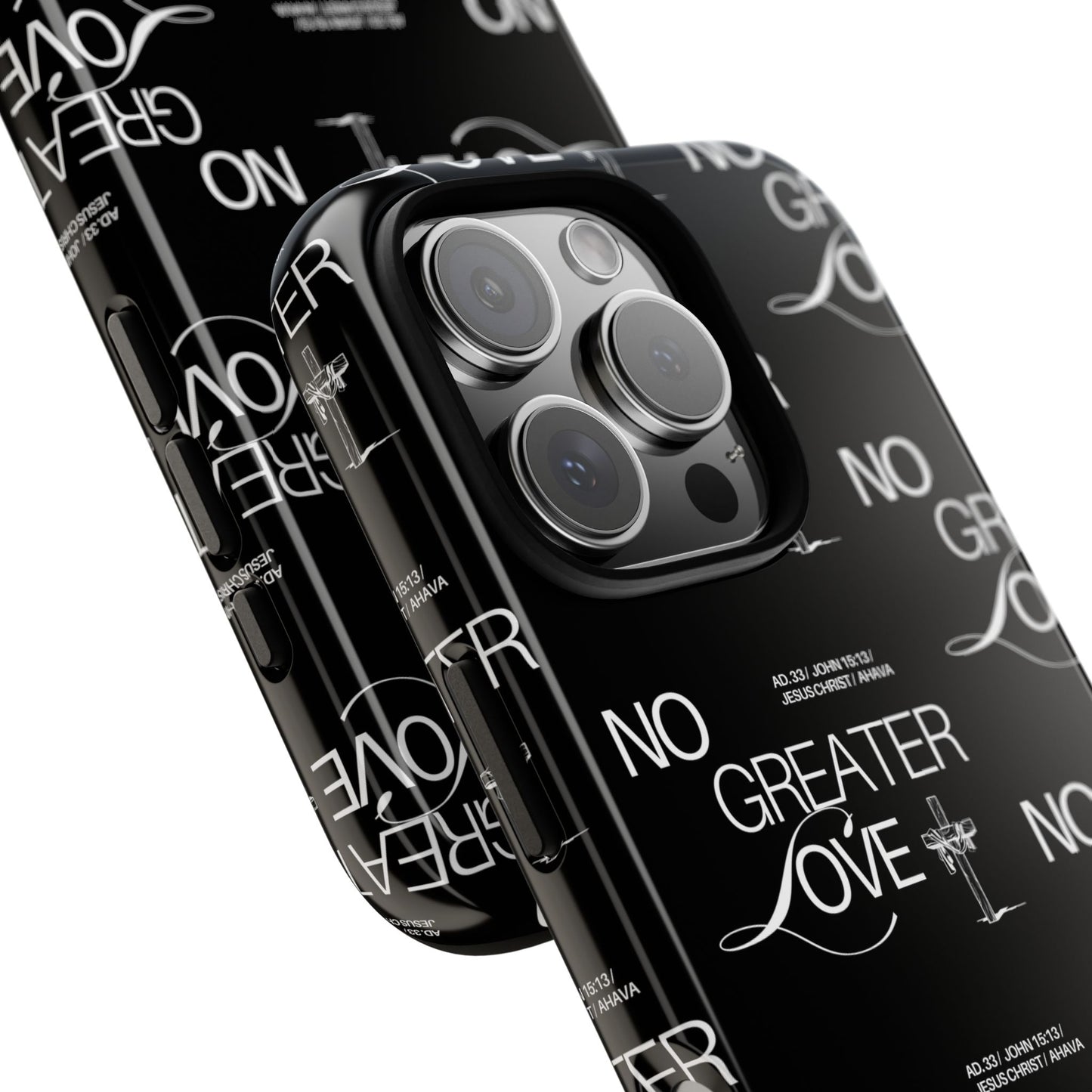 No Greater Love Phone Case Black | John 15:13 Bible Verse Case | Sleek Christian Gift for Men | Tough Minimalist Scripture Cover
