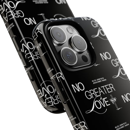 No Greater Love Phone Case Black | John 15:13 Bible Verse Case | Sleek Christian Gift for Men | Tough Minimalist Scripture Cover