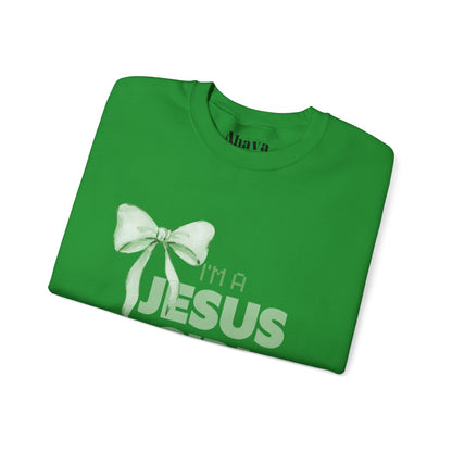 Jesus girl in a Jesus World Sweatshirt