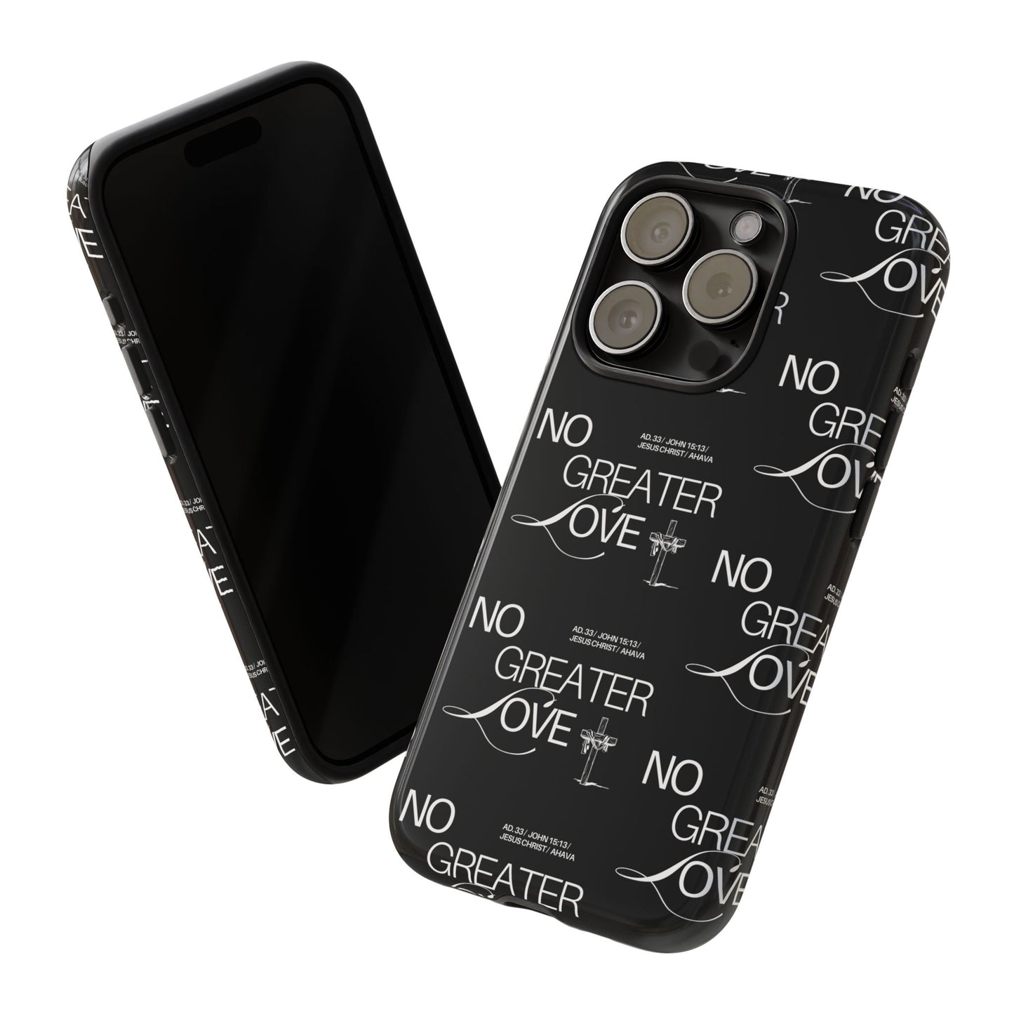 No Greater Love Phone Case Black | John 15:13 Bible Verse Case | Sleek Christian Gift for Men | Tough Minimalist Scripture Cover
