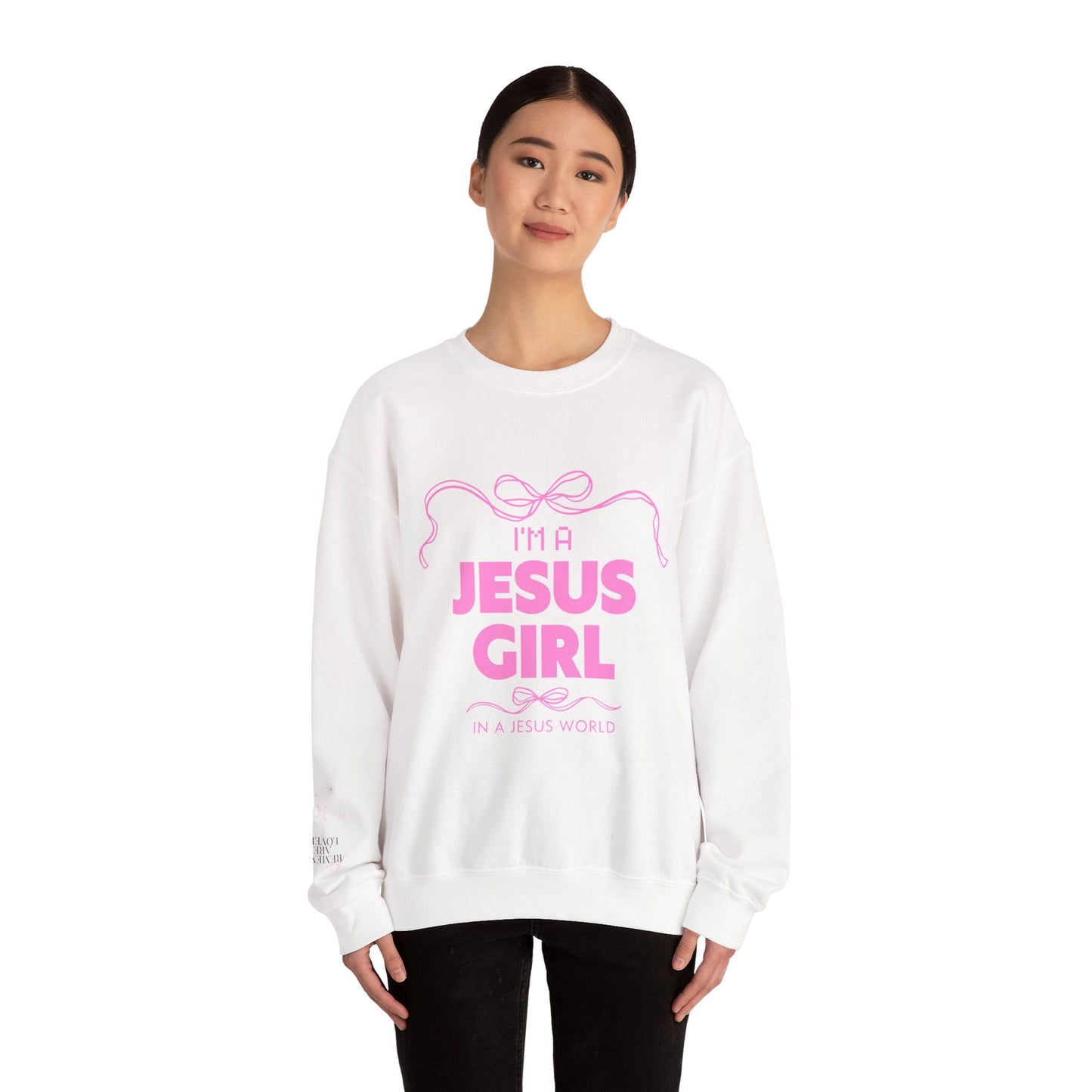 Jesus girl in a Jesus World Sweatshirt