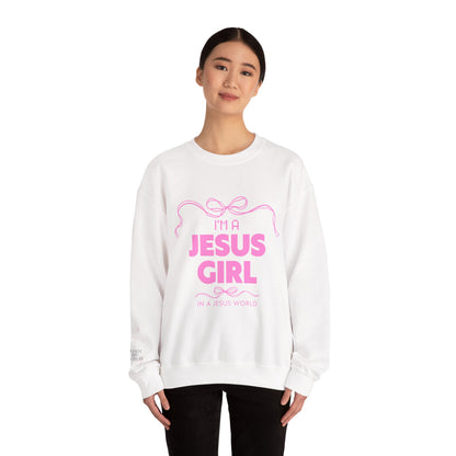 Jesus girl in a Jesus World Sweatshirt