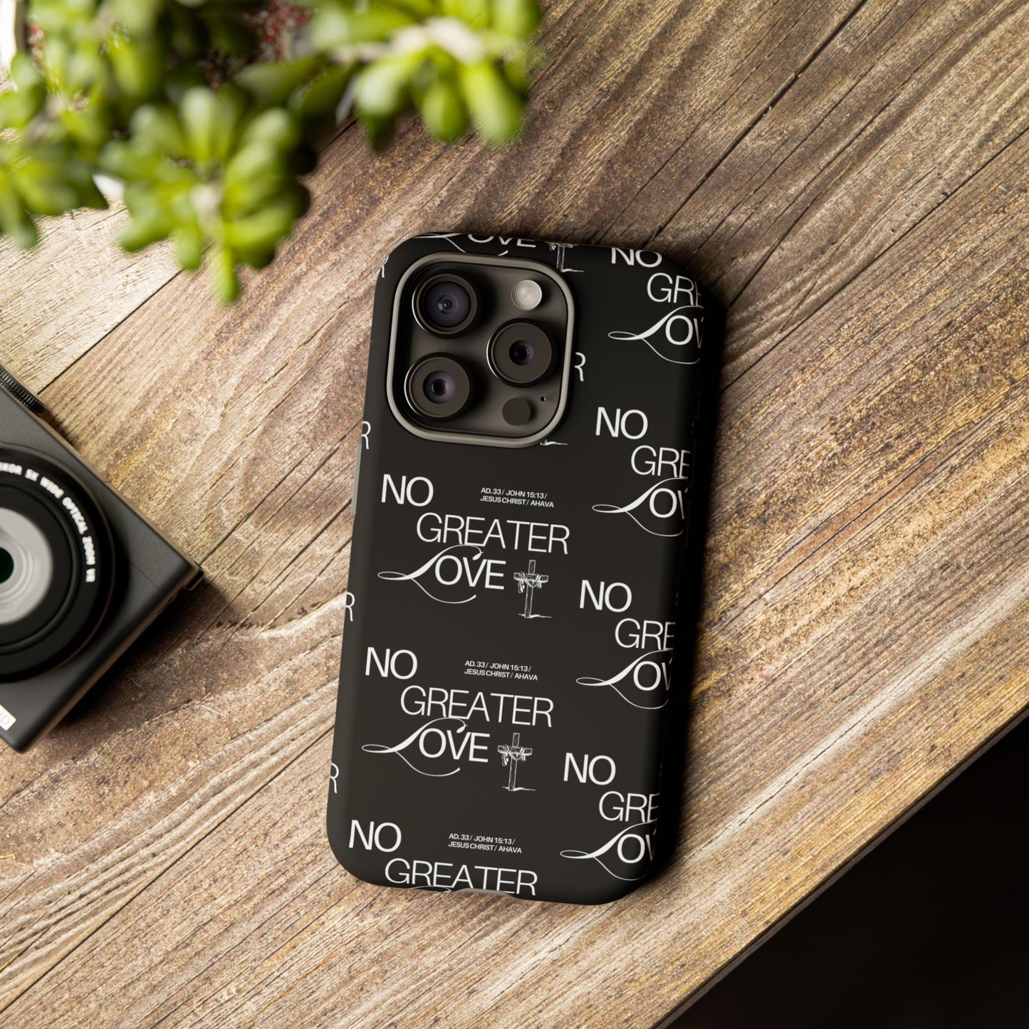 No Greater Love Phone Case Black | John 15:13 Bible Verse Case | Sleek Christian Gift for Men | Tough Minimalist Scripture Cover