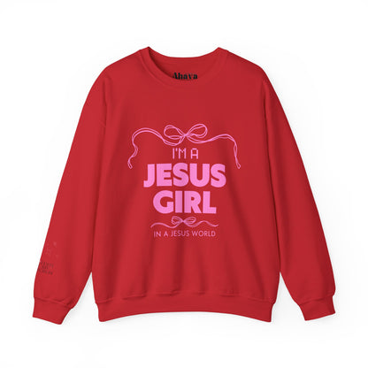 Jesus girl in a Jesus World Sweatshirt