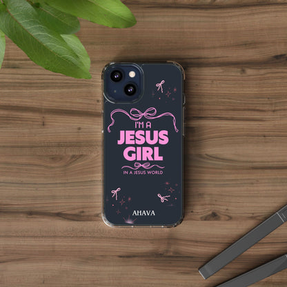 Jesus Girl Pink Phone Case | Preppy Christian Cute Faith Based Gift | Soft Pink Aesthetic Clear Tough Case