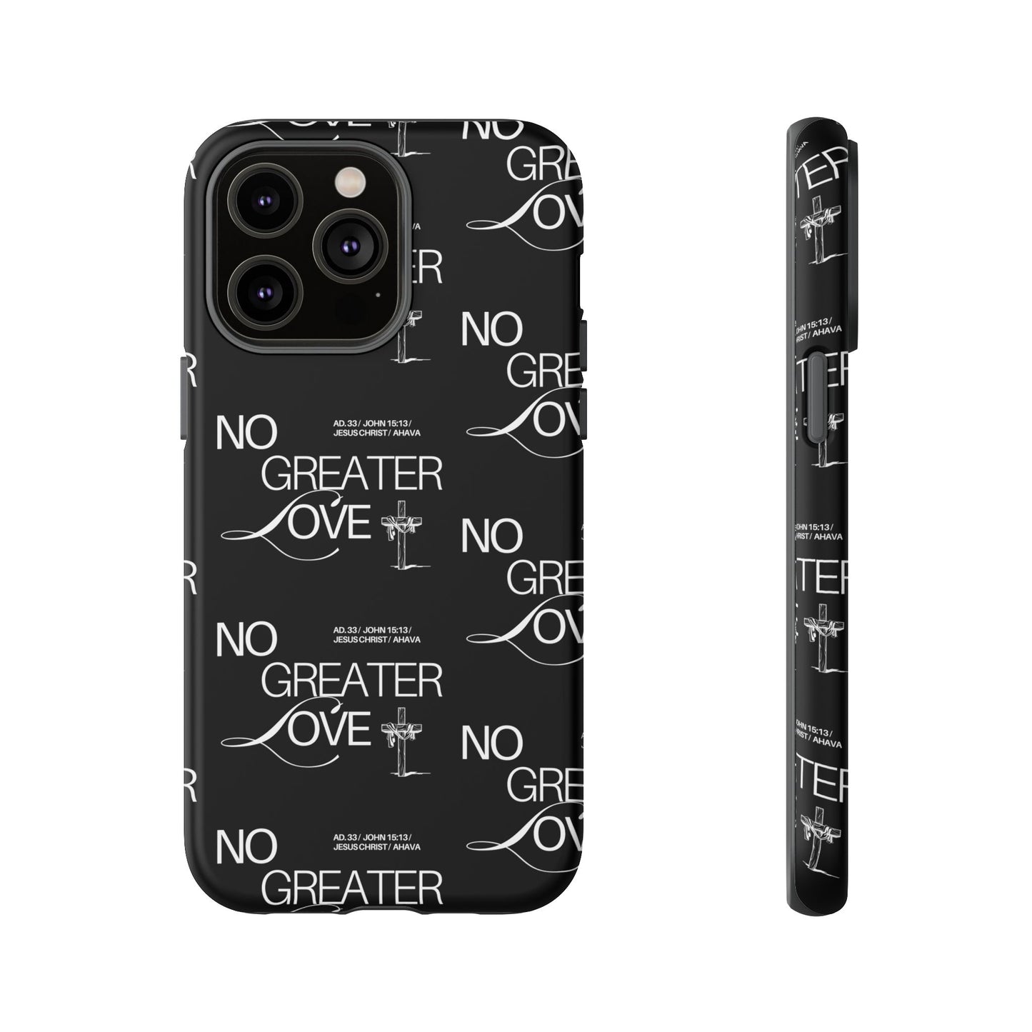 No Greater Love Phone Case Black | John 15:13 Bible Verse Case | Sleek Christian Gift for Men | Tough Minimalist Scripture Cover