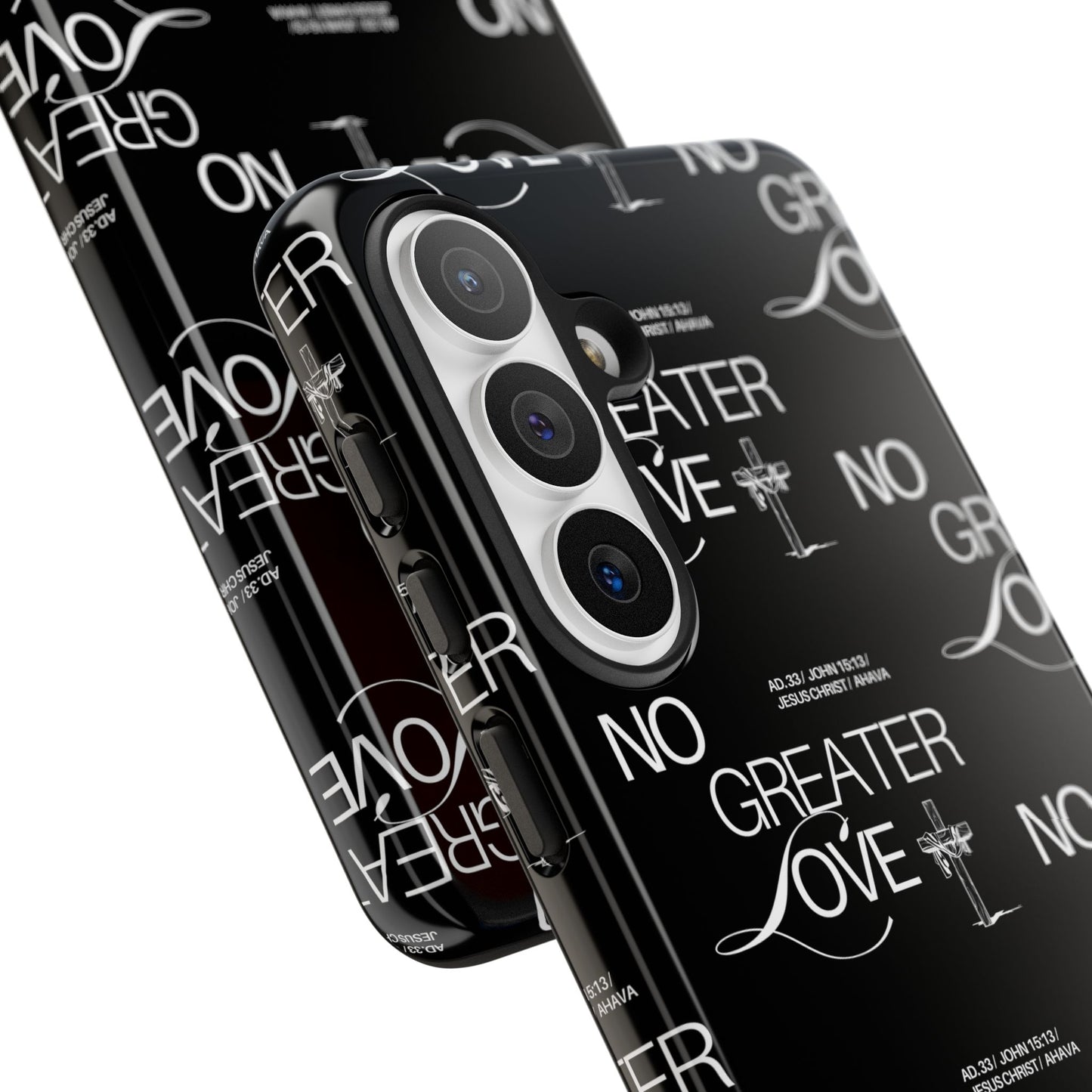 No Greater Love Phone Case Black | John 15:13 Bible Verse Case | Sleek Christian Gift for Men | Tough Minimalist Scripture Cover