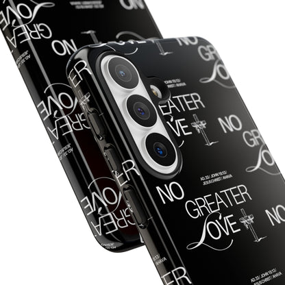 No Greater Love Phone Case Black | John 15:13 Bible Verse Case | Sleek Christian Gift for Men | Tough Minimalist Scripture Cover