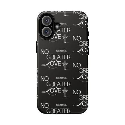 No Greater Love Phone Case Black | John 15:13 Bible Verse Case | Sleek Christian Gift for Men | Tough Minimalist Scripture Cover