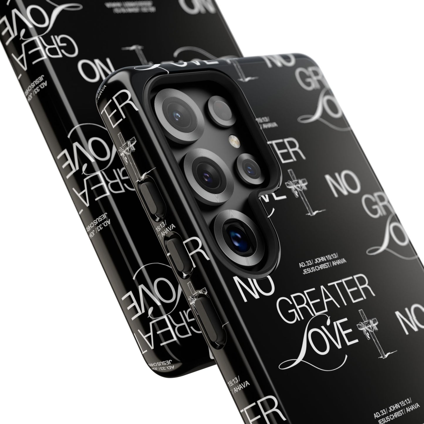 No Greater Love Phone Case Black | John 15:13 Bible Verse Case | Sleek Christian Gift for Men | Tough Minimalist Scripture Cover