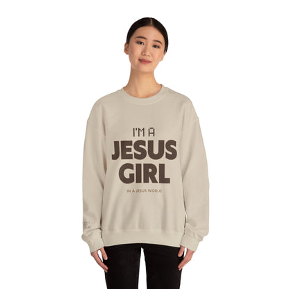 Jesus girl in a Jesus World Sweatshirt