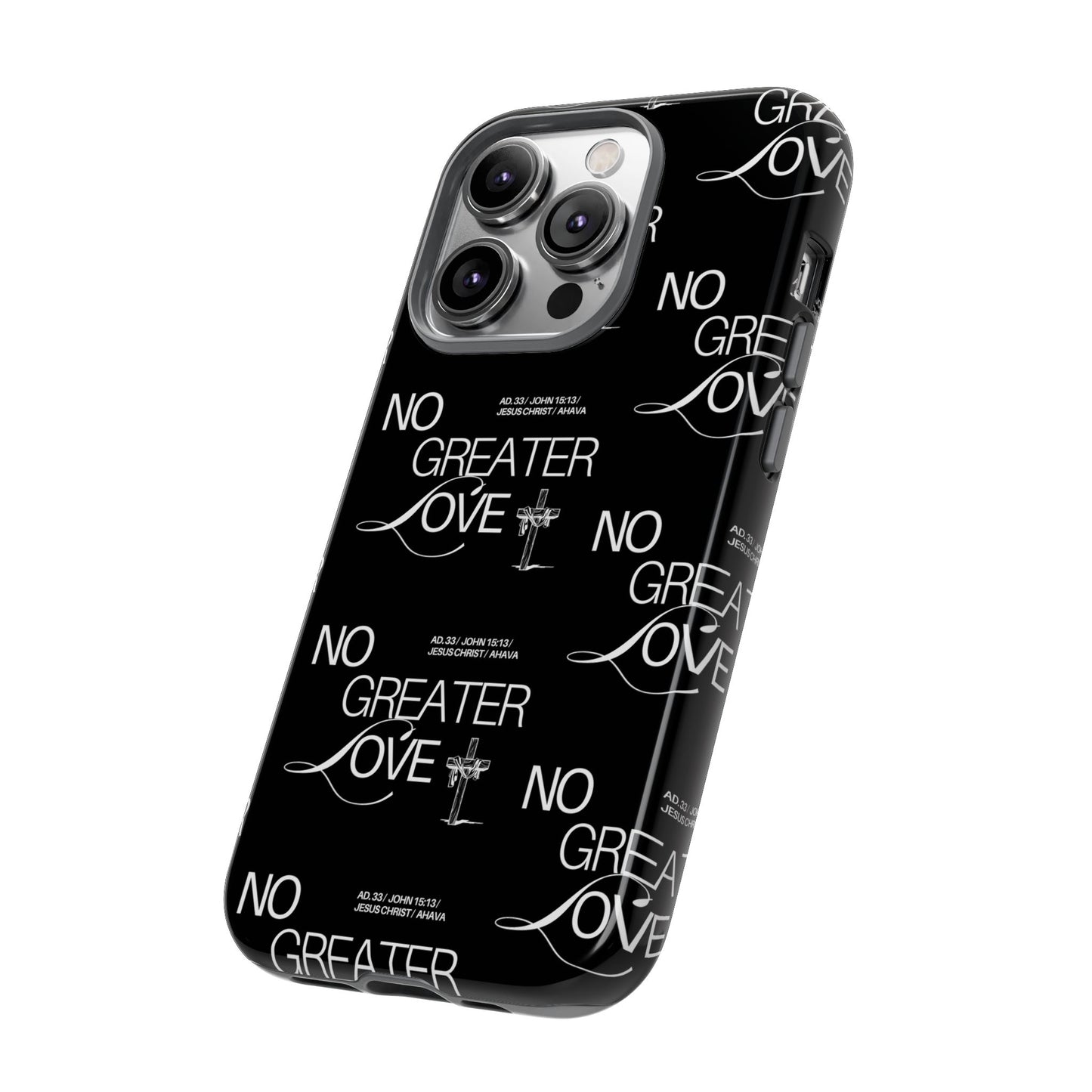 No Greater Love Phone Case Black | John 15:13 Bible Verse Case | Sleek Christian Gift for Men | Tough Minimalist Scripture Cover