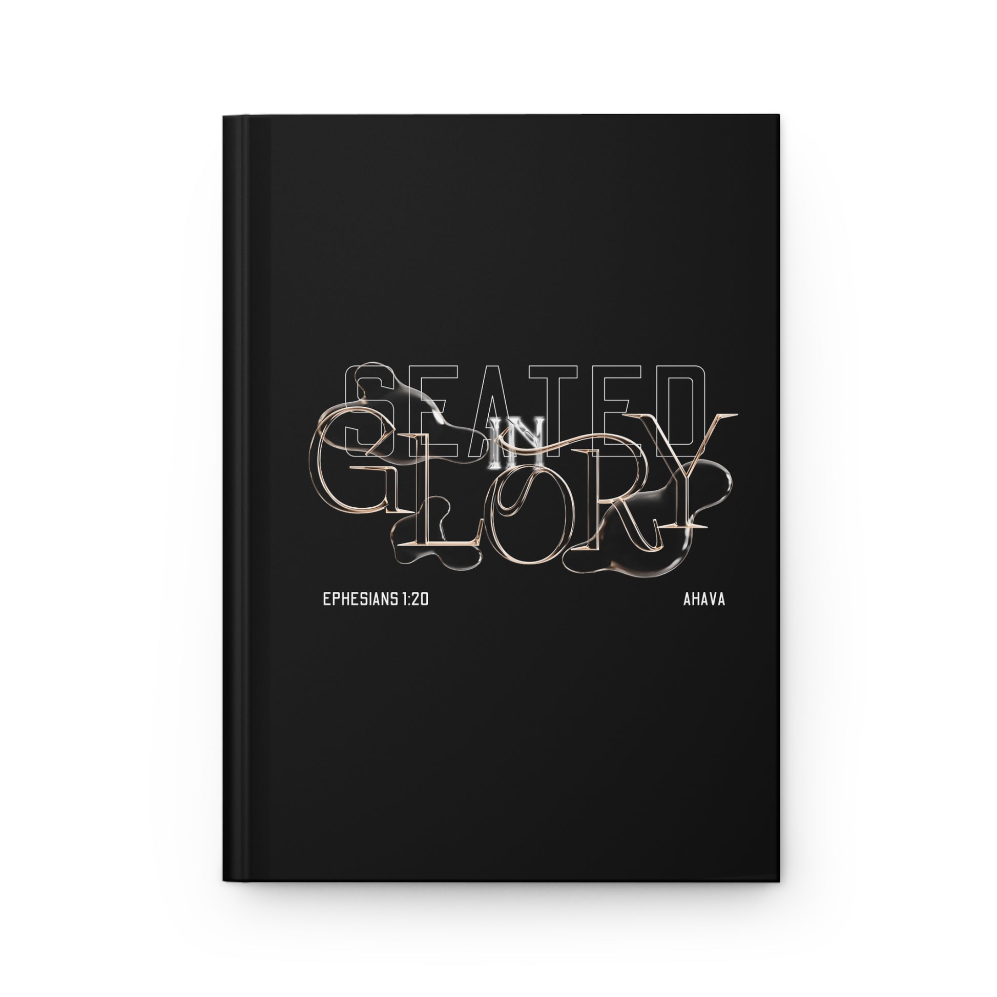 Black notebook with white text on a black background