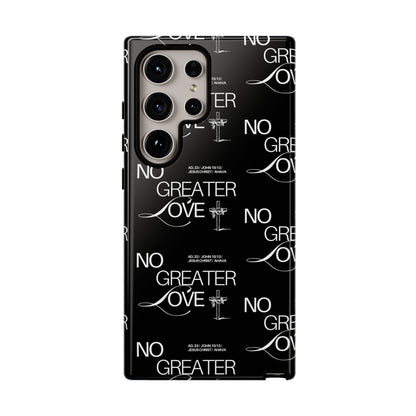 No Greater Love Phone Case Black | John 15:13 Bible Verse Case | Sleek Christian Gift for Men | Tough Minimalist Scripture Cover