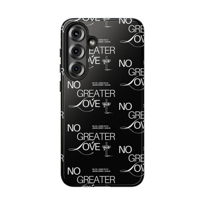 No Greater Love Phone Case Black | John 15:13 Bible Verse Case | Sleek Christian Gift for Men | Tough Minimalist Scripture Cover
