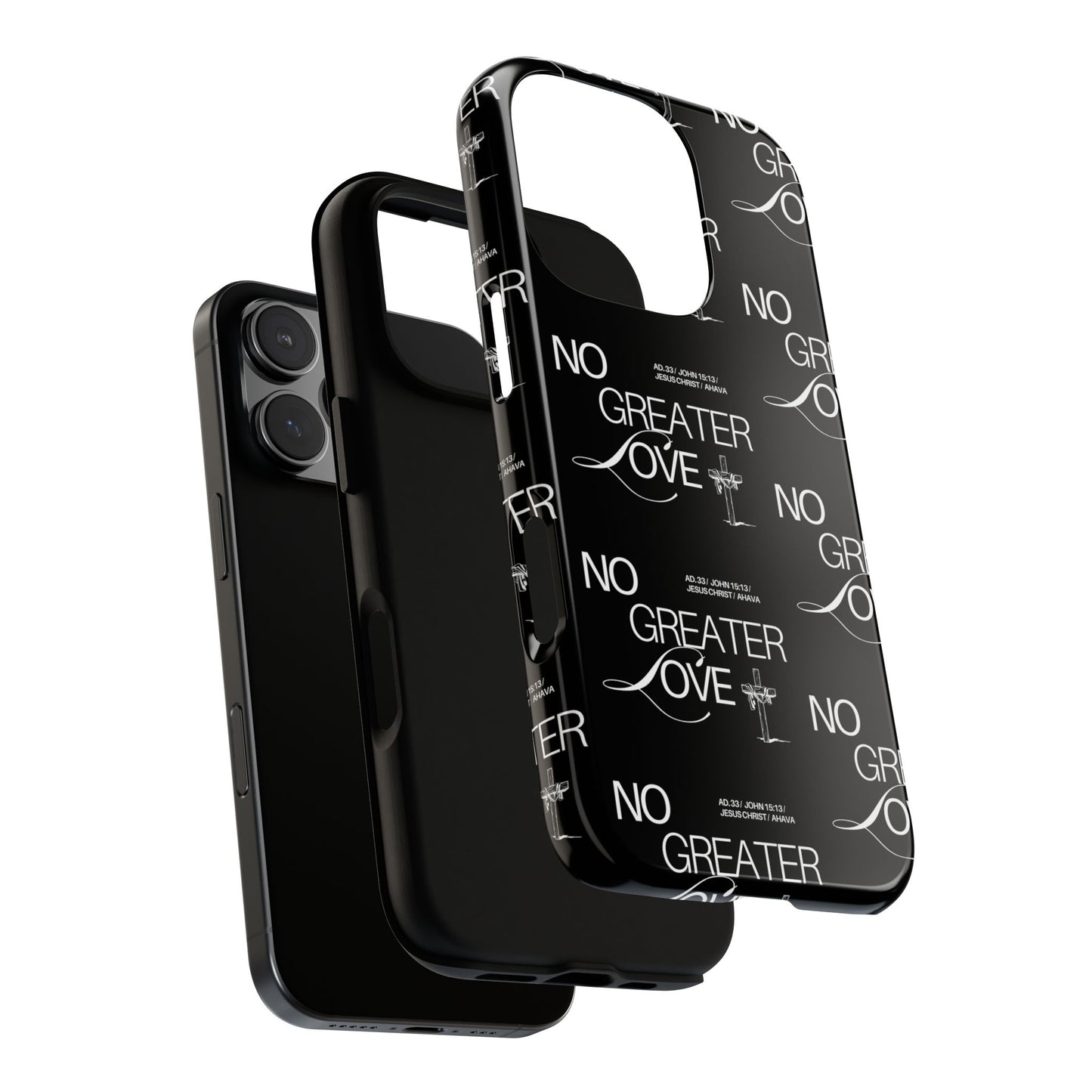 No Greater Love Phone Case Black | John 15:13 Bible Verse Case | Sleek Christian Gift for Men | Tough Minimalist Scripture Cover