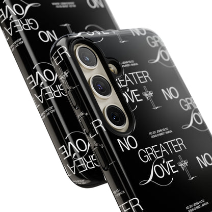 No Greater Love Phone Case Black | John 15:13 Bible Verse Case | Sleek Christian Gift for Men | Tough Minimalist Scripture Cover