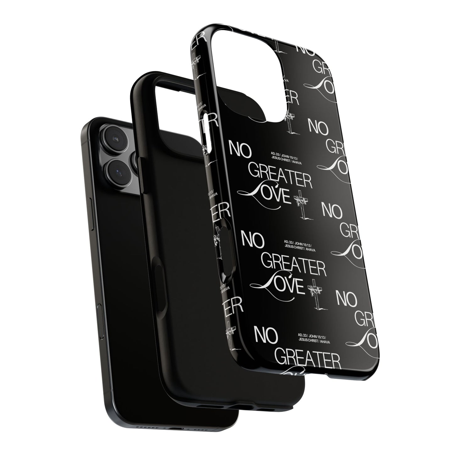 No Greater Love Phone Case Black | John 15:13 Bible Verse Case | Sleek Christian Gift for Men | Tough Minimalist Scripture Cover