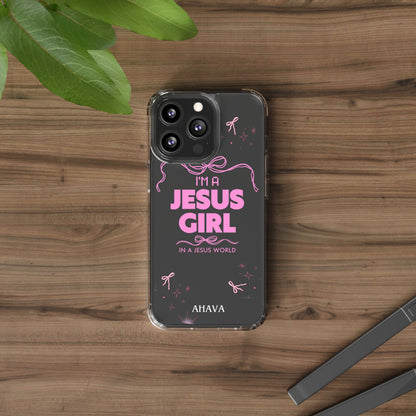 Jesus Girl Pink Phone Case | Preppy Christian Cute Faith Based Gift | Soft Pink Aesthetic Clear Tough Case