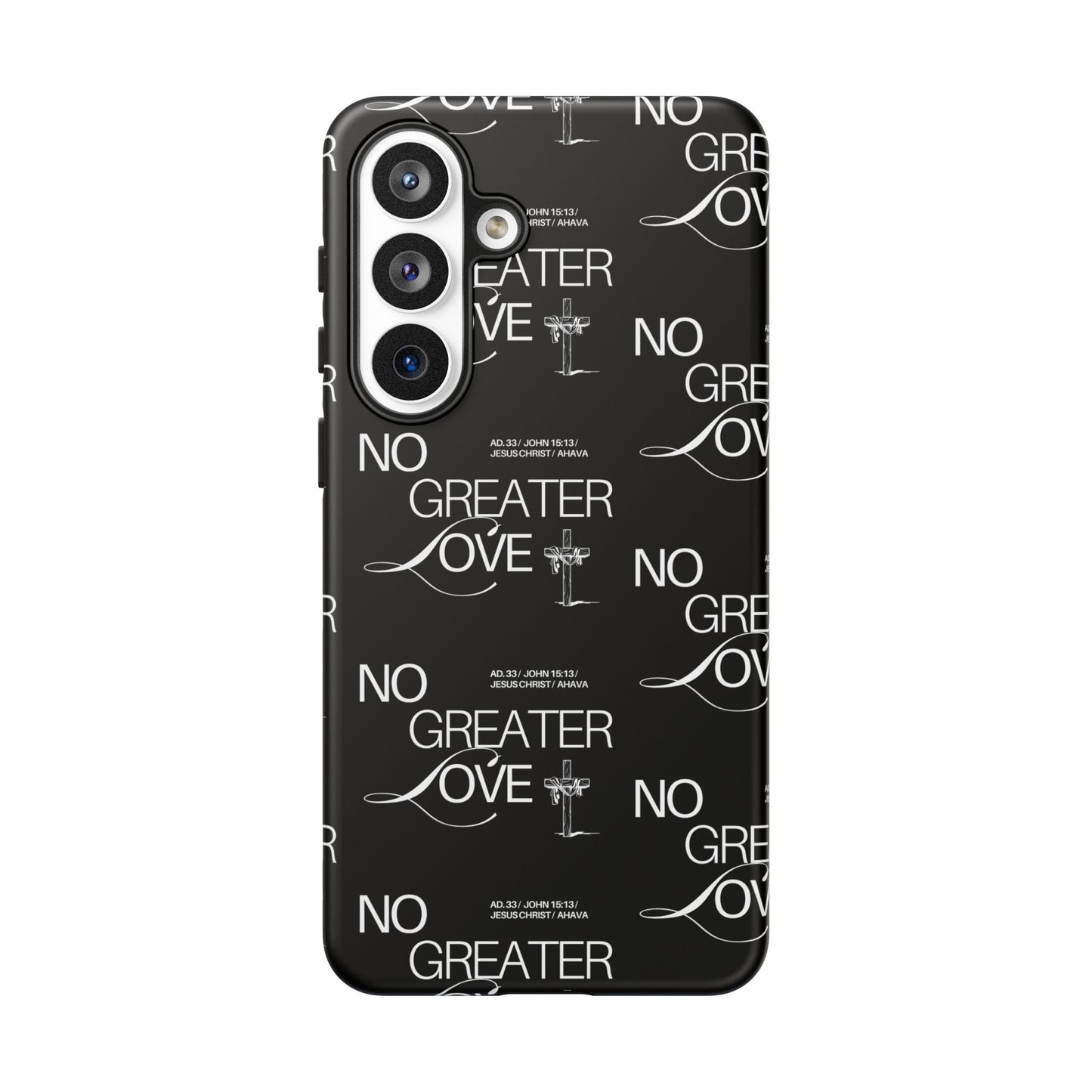No Greater Love Phone Case Black | John 15:13 Bible Verse Case | Sleek Christian Gift for Men | Tough Minimalist Scripture Cover