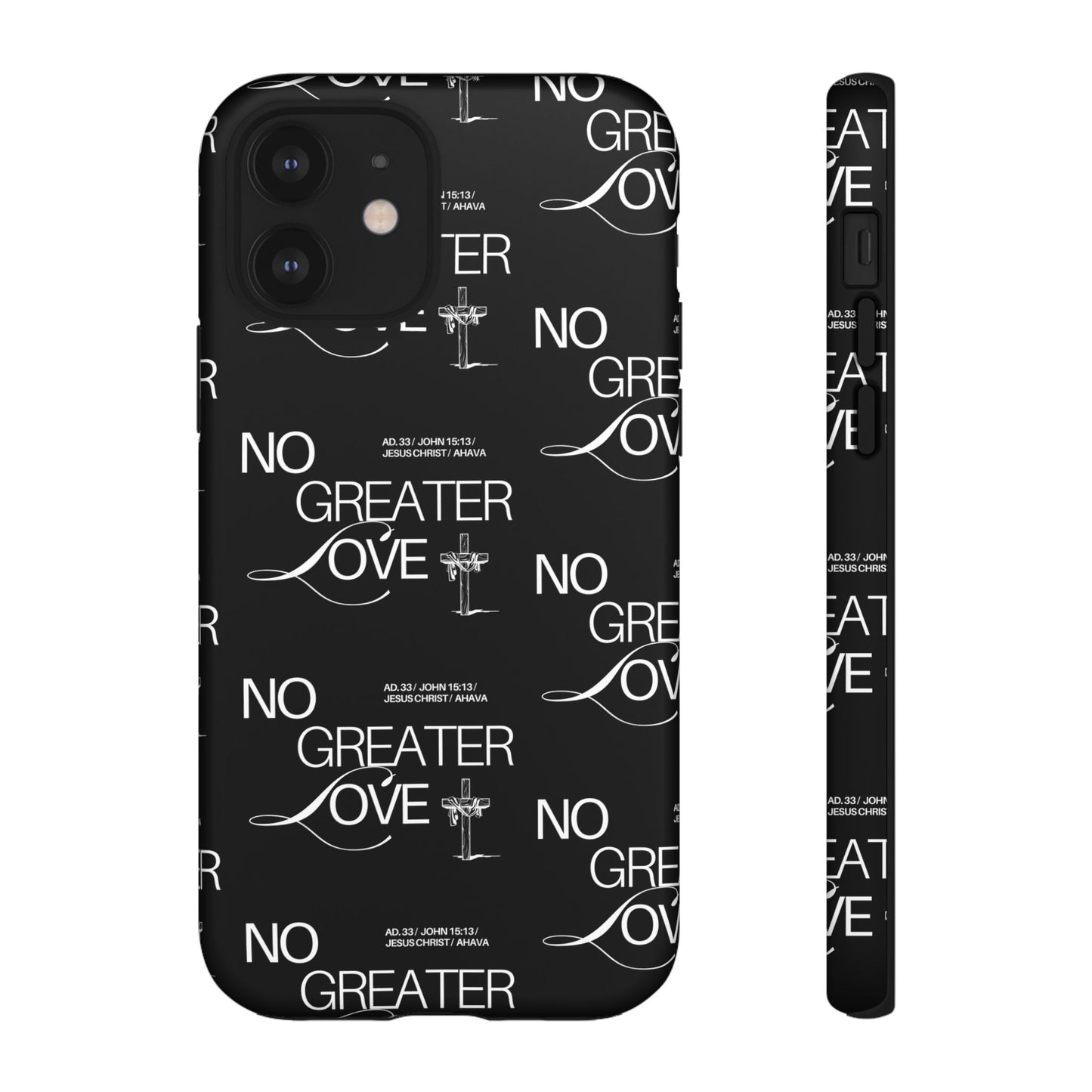 No Greater Love Phone Case Black | John 15:13 Bible Verse Case | Sleek Christian Gift for Men | Tough Minimalist Scripture Cover