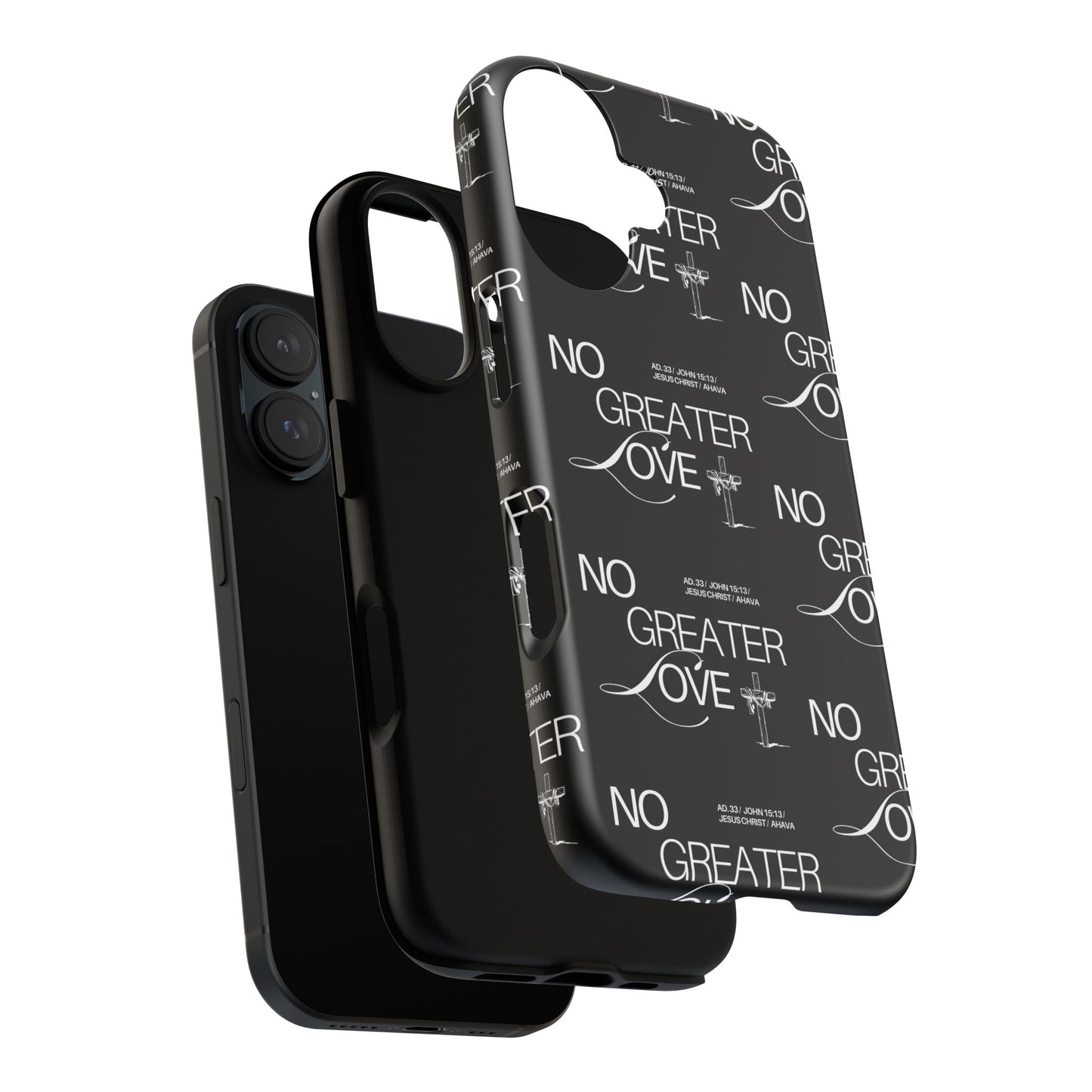 No Greater Love Phone Case Black | John 15:13 Bible Verse Case | Sleek Christian Gift for Men | Tough Minimalist Scripture Cover