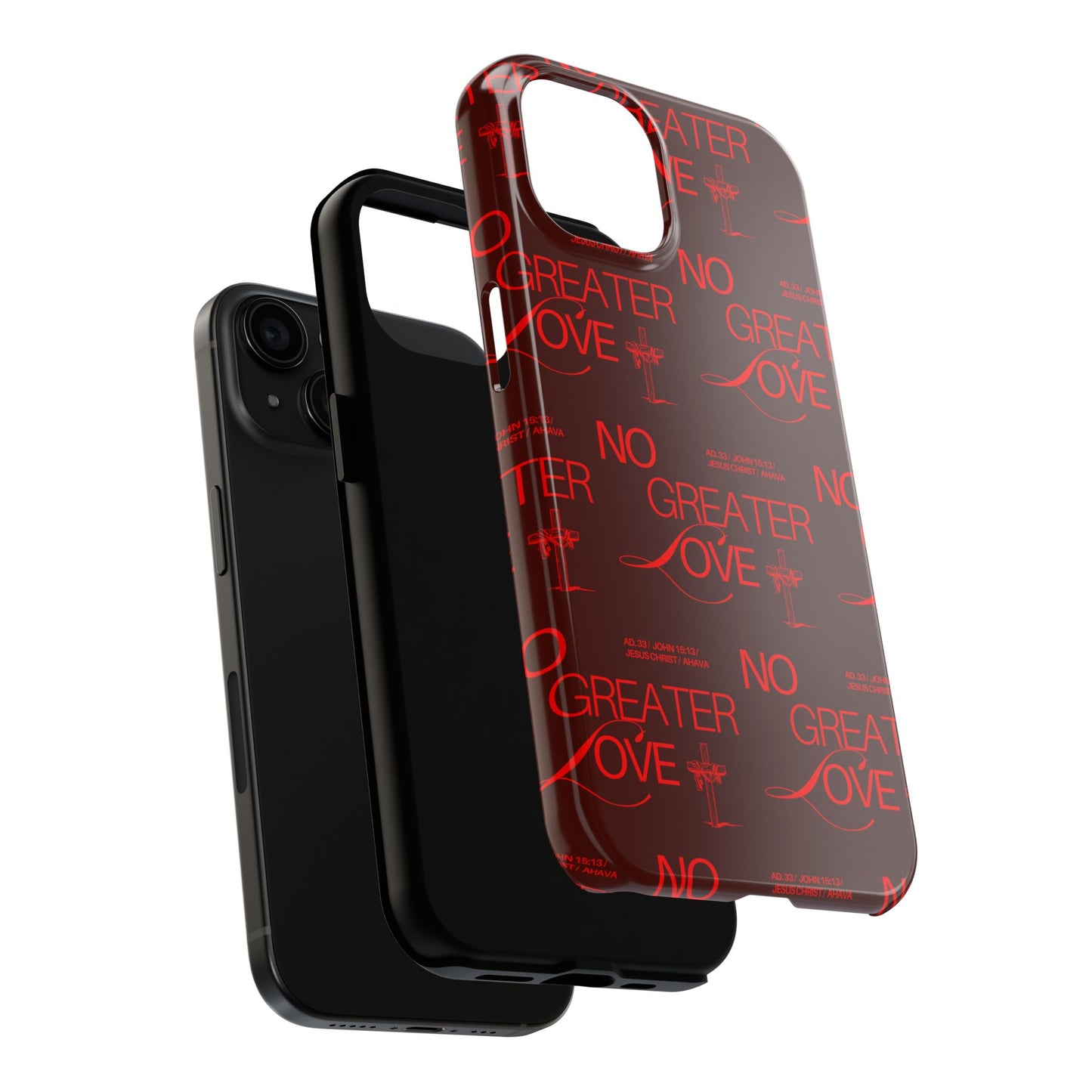 No Greater Love Phone Case Red | John 15:13 Scripture Case | Bold Christian Gift for Men & Women | Tough Protective Case