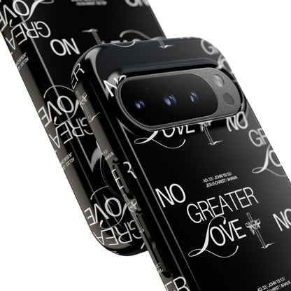 No Greater Love Phone Case Black | John 15:13 Bible Verse Case | Sleek Christian Gift for Men | Tough Minimalist Scripture Cover