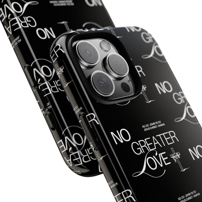 No Greater Love Phone Case Black | John 15:13 Bible Verse Case | Sleek Christian Gift for Men | Tough Minimalist Scripture Cover