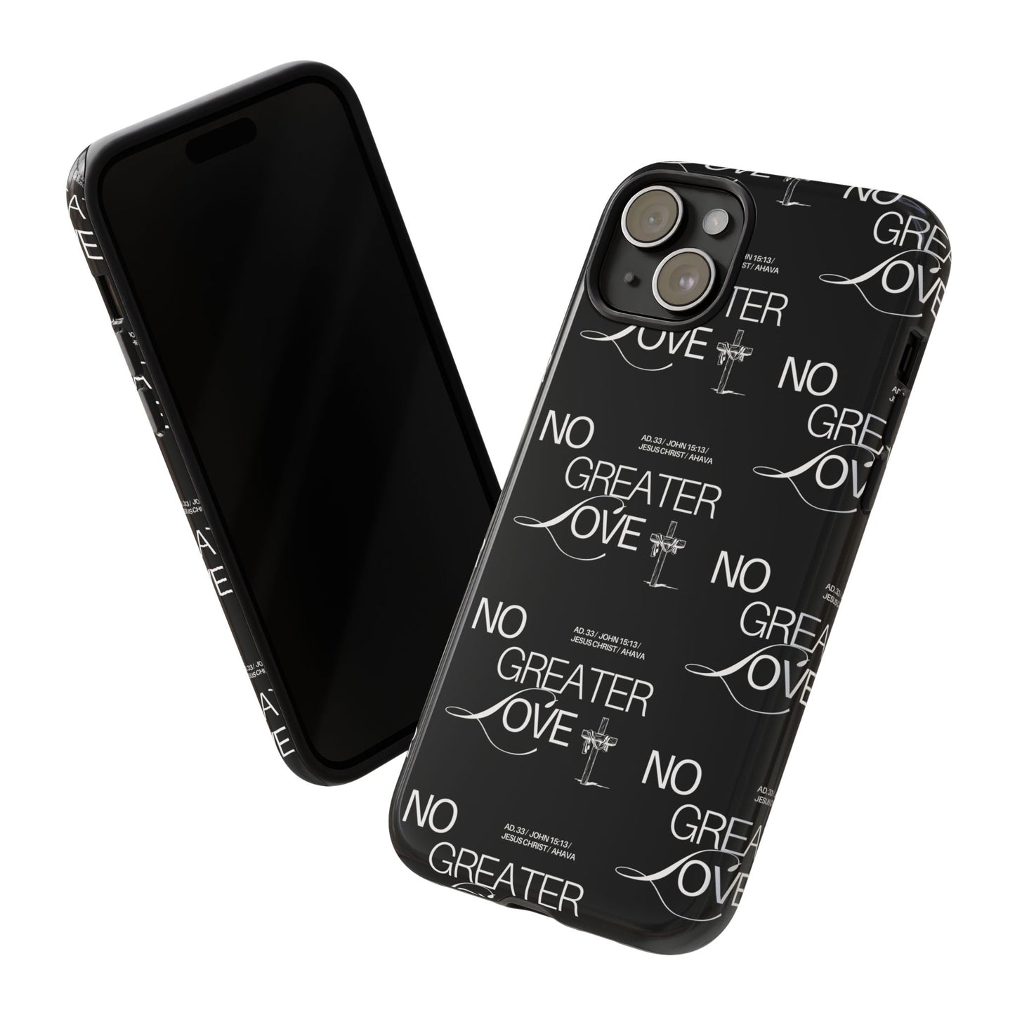 No Greater Love Phone Case Black | John 15:13 Bible Verse Case | Sleek Christian Gift for Men | Tough Minimalist Scripture Cover