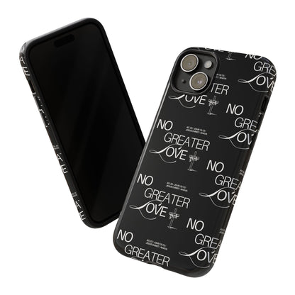 No Greater Love Phone Case Black | John 15:13 Bible Verse Case | Sleek Christian Gift for Men | Tough Minimalist Scripture Cover