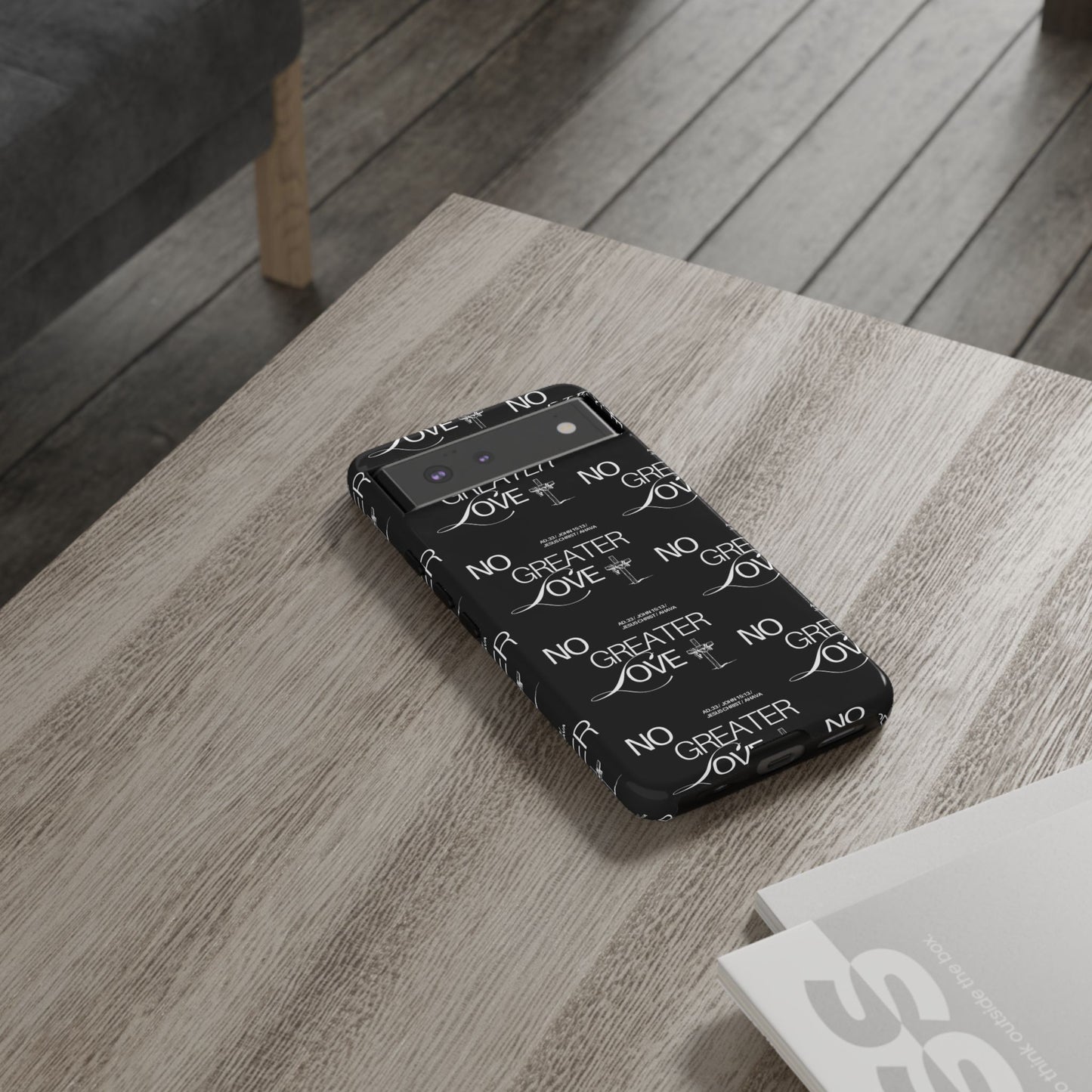 No Greater Love Phone Case Black | John 15:13 Bible Verse Case | Sleek Christian Gift for Men | Tough Minimalist Scripture Cover