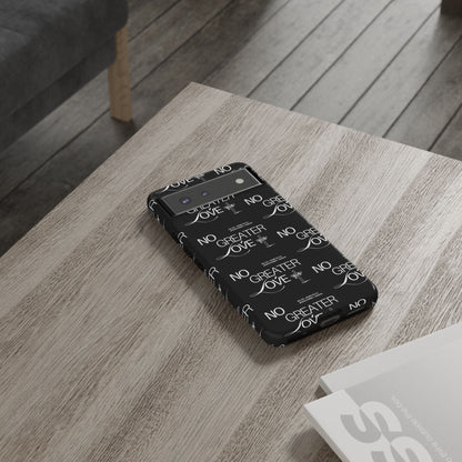 No Greater Love Phone Case Black | John 15:13 Bible Verse Case | Sleek Christian Gift for Men | Tough Minimalist Scripture Cover