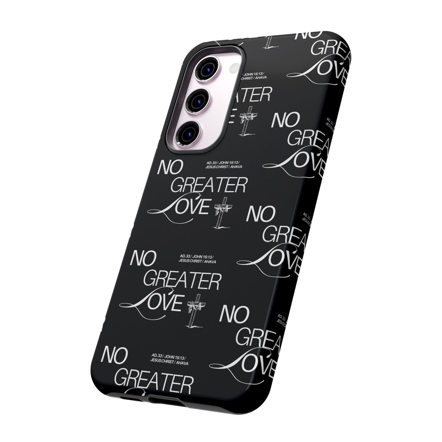 No Greater Love Phone Case Black | John 15:13 Bible Verse Case | Sleek Christian Gift for Men | Tough Minimalist Scripture Cover