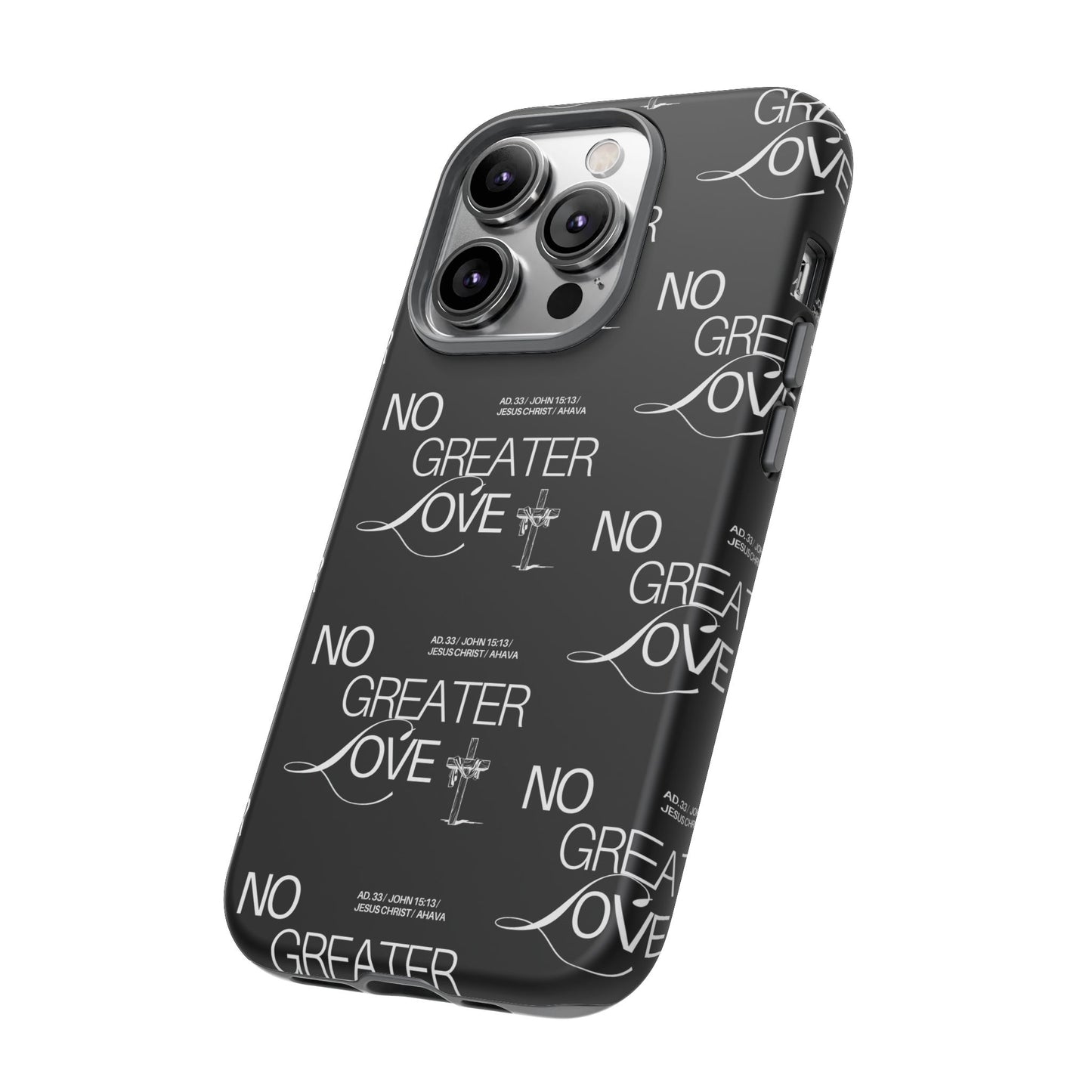 No Greater Love Phone Case Black | John 15:13 Bible Verse Case | Sleek Christian Gift for Men | Tough Minimalist Scripture Cover